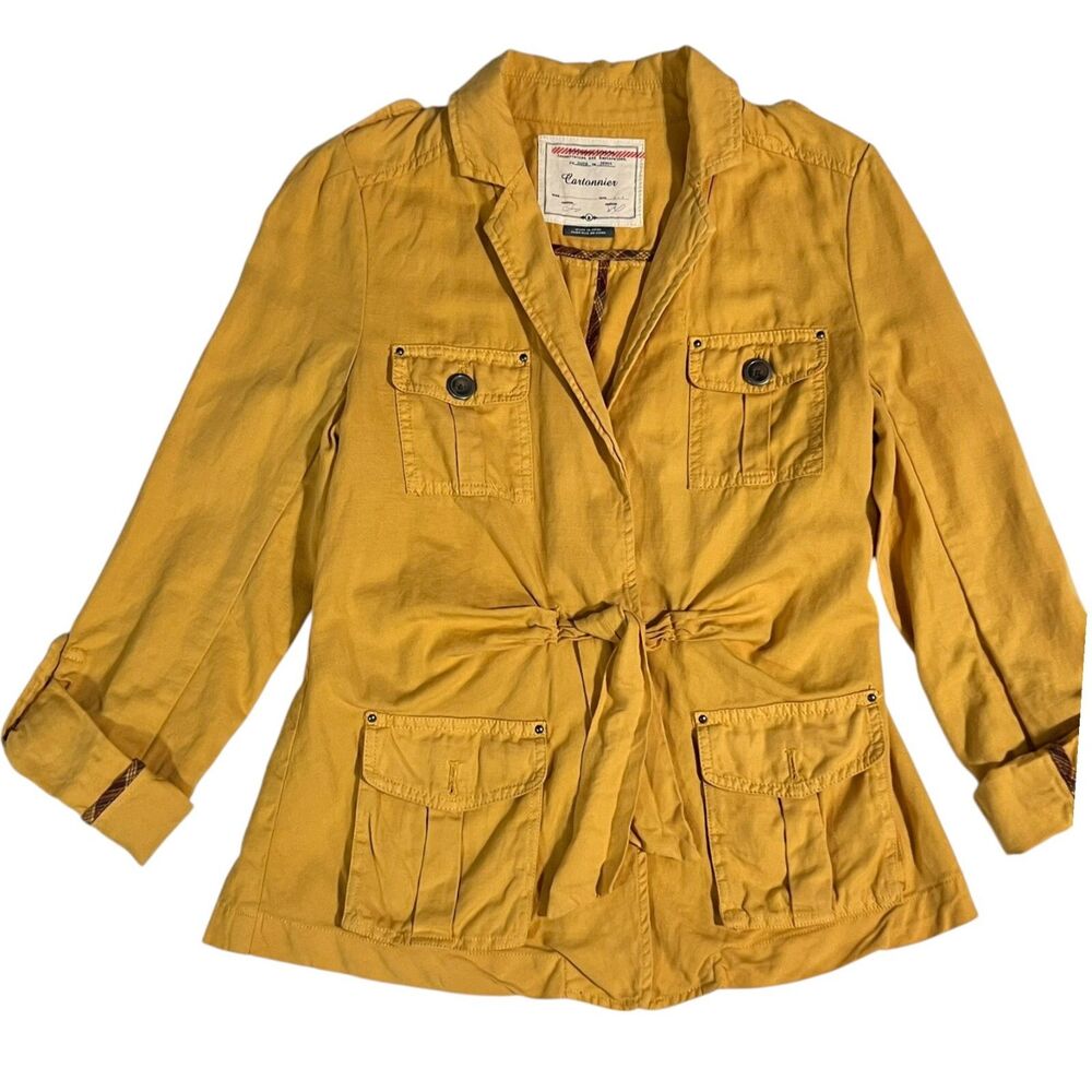 Anthropologie Cartonnier Linen Blend Safari Gorpcore Jacket 10 Utility Mustard